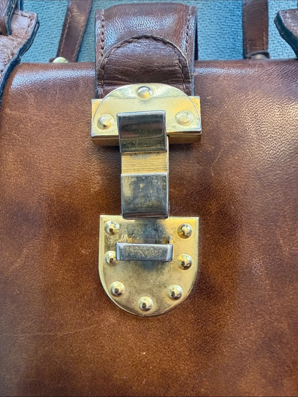 Vintage Mid-Century Cognac Leather Top Handle Bag